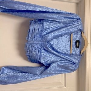 Silky blue, large, button wrists, deep v